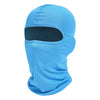 A bright blue tactical full face balaclava with a cutout for the eyes.