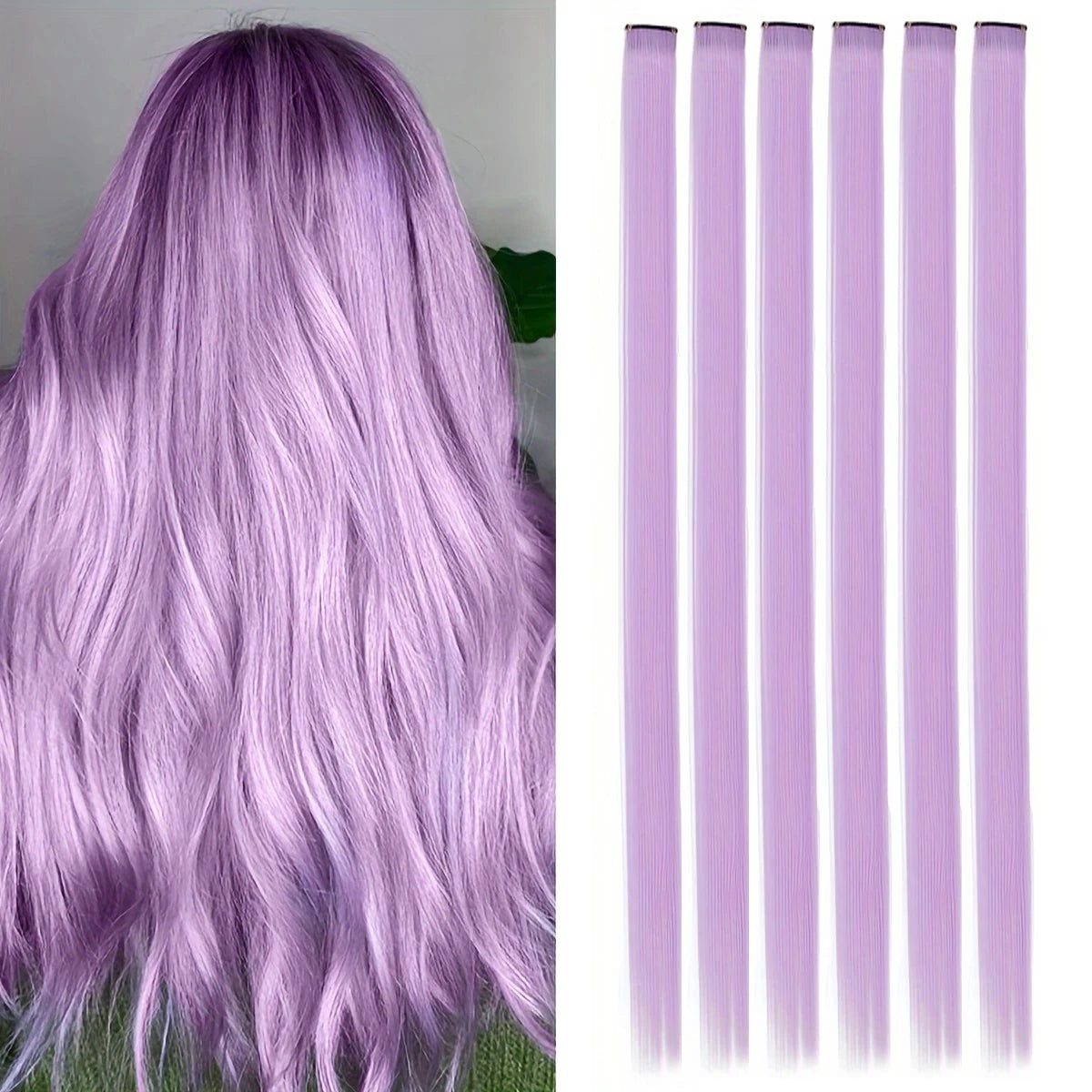 A set of 24 inch colored hair extensions in a light purple shade
