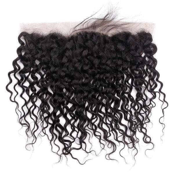 Bundle of black deep wave lace frontal human hair extensions