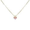 A delicate gold chain necklace featuring a pink crystal heart pendant.