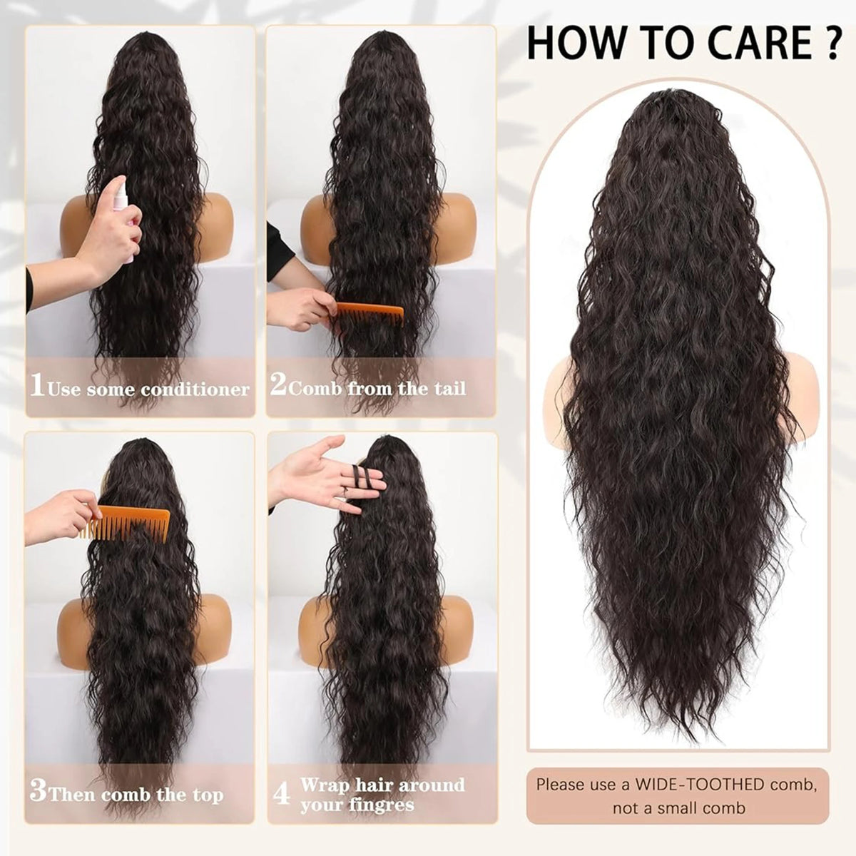 Instructions pour entretenir les extensions de cheveux clip, y compris techniques de démêlage et de torsade.