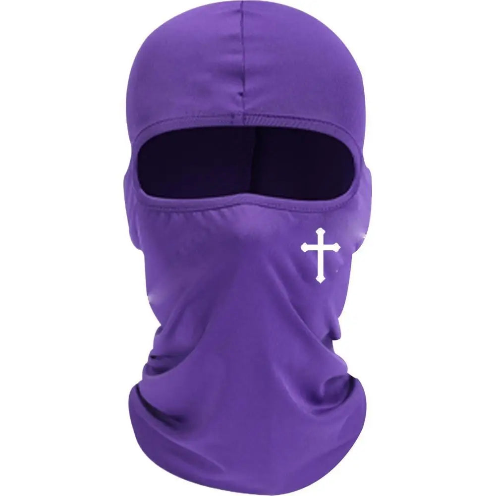 Máscara balaclava deportiva y de invierno morada con recorte facial