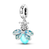 Sterling silver devil's eye charm bracelet featuring a butterfly pendant with clear stones and blue enamel.
