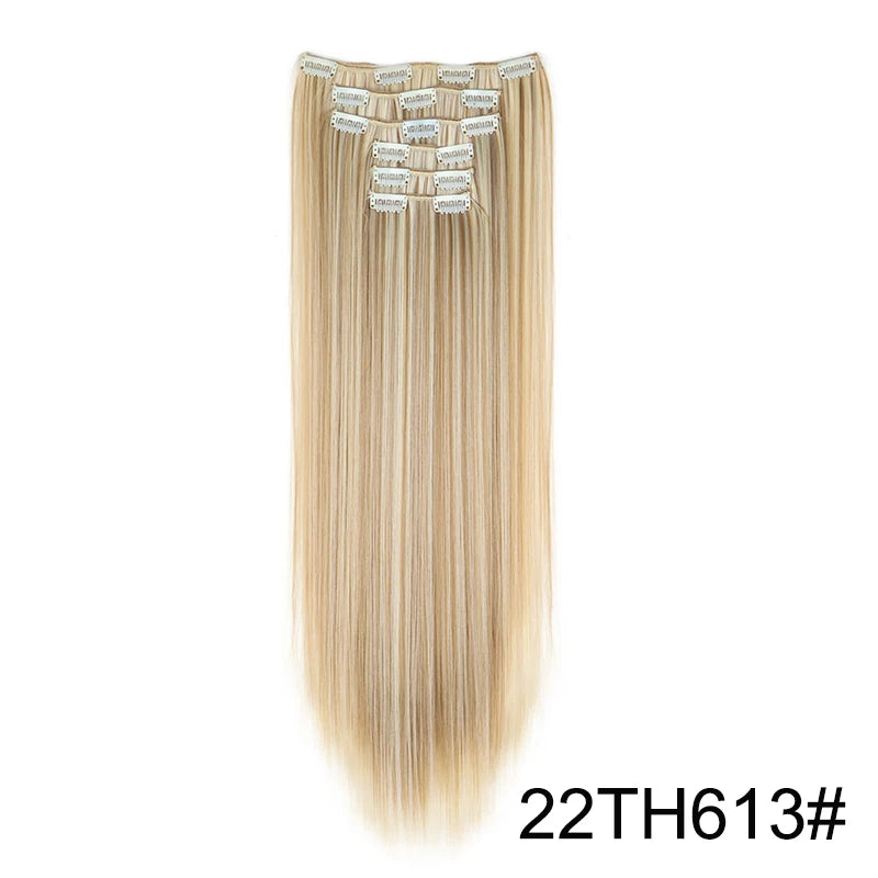 Long straight blonde hair extensions with silver clip detailing