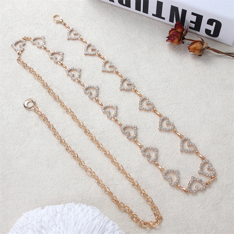 Gold fashion heart waist chain body jewelry with a delicate chain design