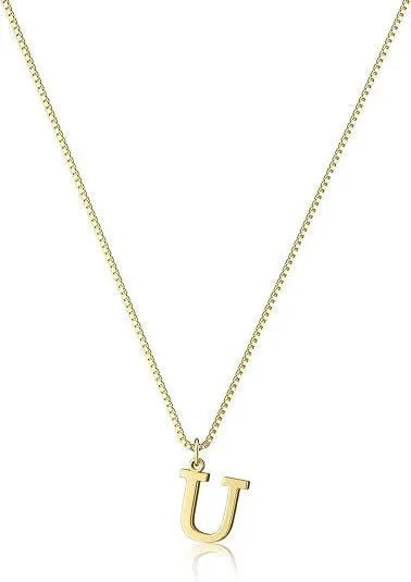 A delicate gold plated alphabet initial necklace featuring a U charm on a fine chain.
