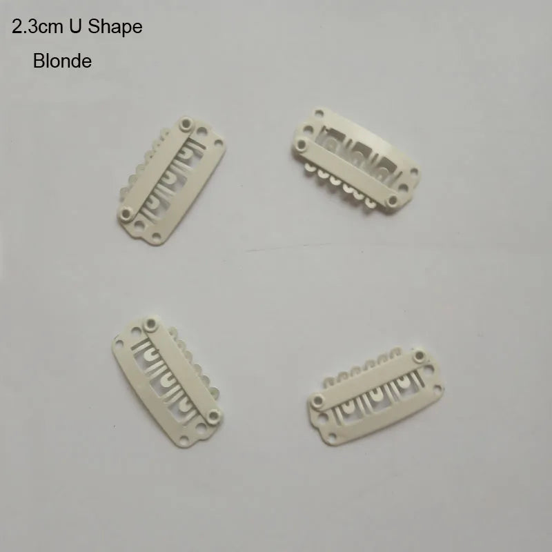 A set of 2.3cm U shape blonde precision hair extension clips.