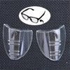 Pair of flexible clear eye shields for eyeglasses shown with a diagram of how to wear them.