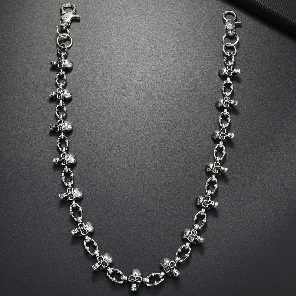 Silver double-layer waist chain accessory displayed against a dark background.
