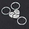 Silver keychain set featuring puzzle heart charms labeled Mom, Big sister, and Little sister