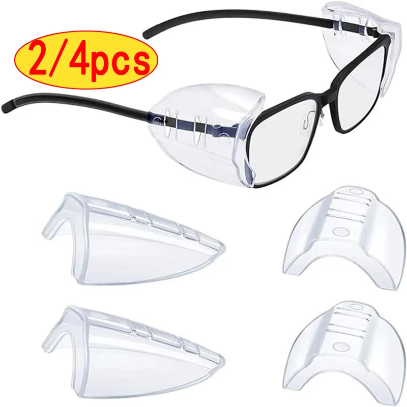 A set of flexible clear eye shields and glasses components for eyeglasses.