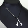 Stainless steel pendant necklace featuring an Assassin's Creed themed dagger design on a black velvet display.