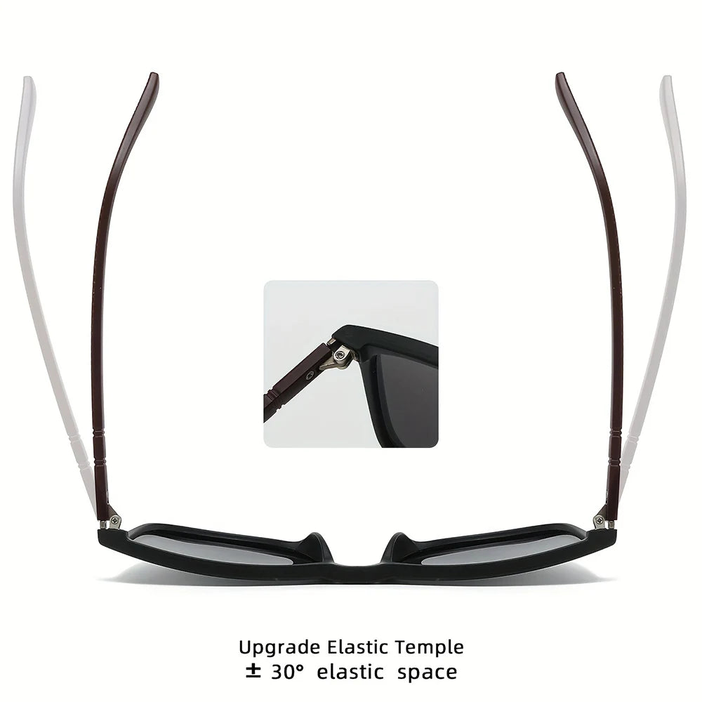 Black elastic temple cycling sunglasses with a wide frame and polarized lenses