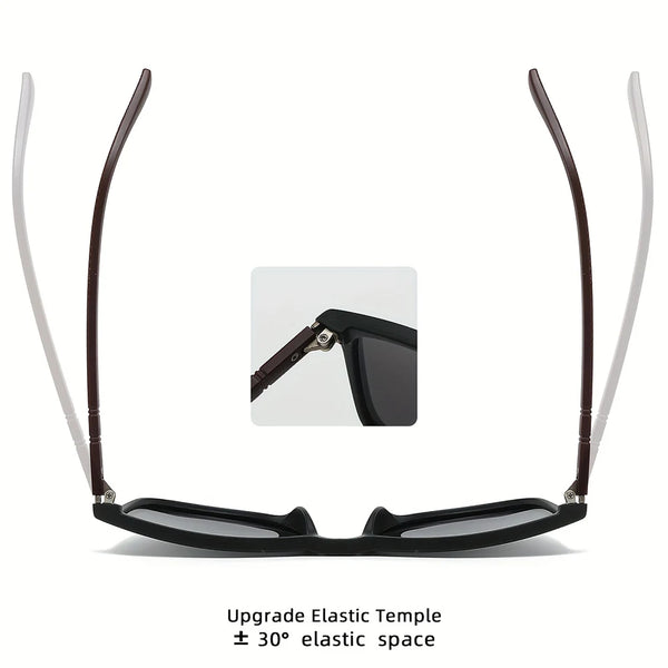 Black elastic temple cycling sunglasses with a wide frame and polarized lenses