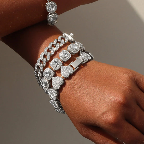 Iced Out Rhinestone Cuban Chain Bracelets