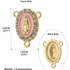 Gold-toned centerpiece connectors featuring a pink oval design and a detailed gold figure of the Virgin Mary.