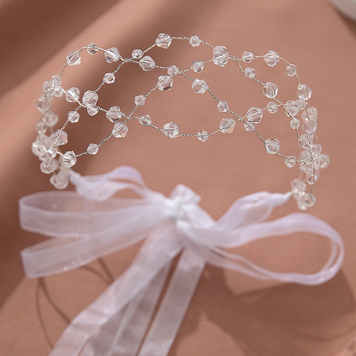 Elegant pearl hair net headband for women with clear crystal embellishments