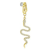 A gold-toned fashion belly button ring featuring a clear diamond and a delicate, coiled diamond chain.