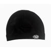 Black Y2K style skull beanie hat with white embroidered logo