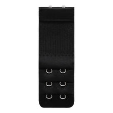 Black adjustable bra extenders with multiple small metal rings for fitting adjustment