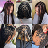 A collage showing various styles of full lace box braids for black hair on different individuals.