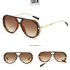 Braune, verstellbare Sonnenbrille im Oversize-Stil, vorne und hinten gezeigt