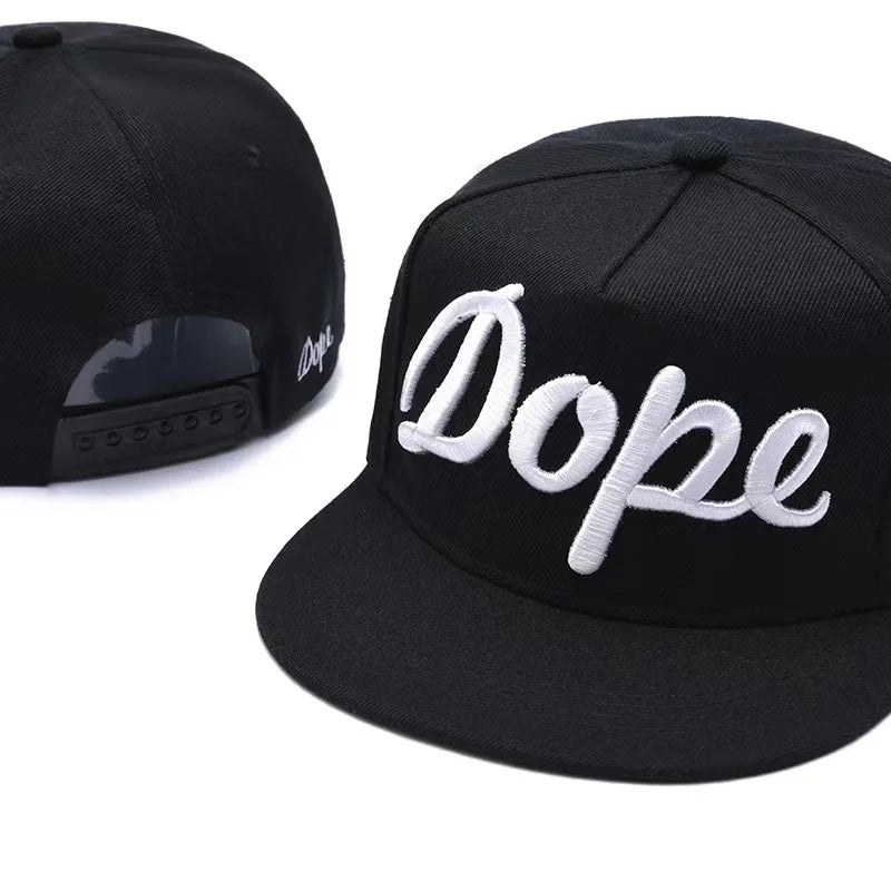 Black unisex luxury baseball cap with white script text on the front