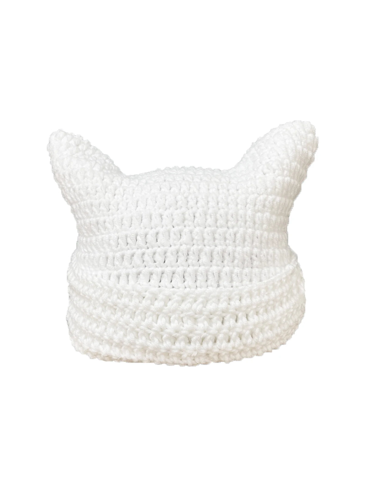 White crocheted cat ears beanie hat