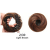 A spool of light brown synthetic hair used for making buns, shown in two views.