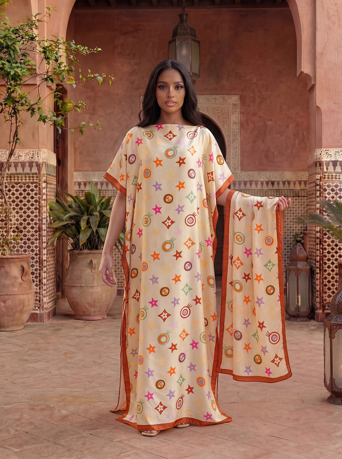 Floral Print Satin Maxi Shawl for Summer