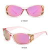 Pink vintage butterfly wrap sunglasses shown in 0 degree front and 45 degree side views