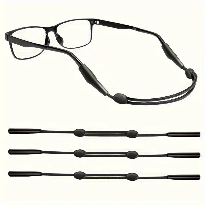 Black silicone anti-slip eyeglass straps for secure retainer retention