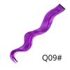 A vibrant purple, silky hair extension is shown in a smooth, flowing style.
