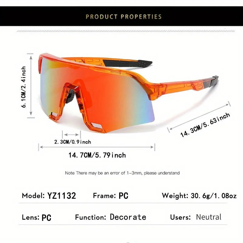 Orange tinted sunglasses with a large frame and PC material, shown from the side.