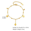 Gold stainless steel snake chain anklet for women with a heart charm and a dangling pendant