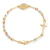 A gold plated rosary bracelet for women featuring a central oval pendant and small beads.