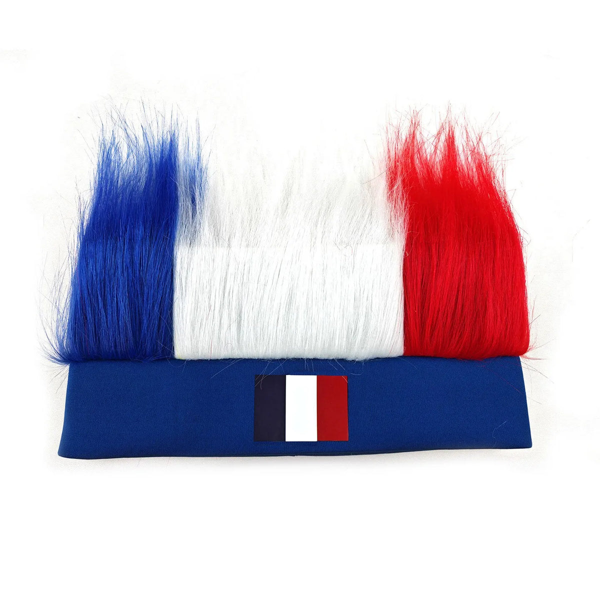 Footballfan-Perücke-Haarreif mit französischer Flaggen-Design aus blauem, weißem und rotem Federn