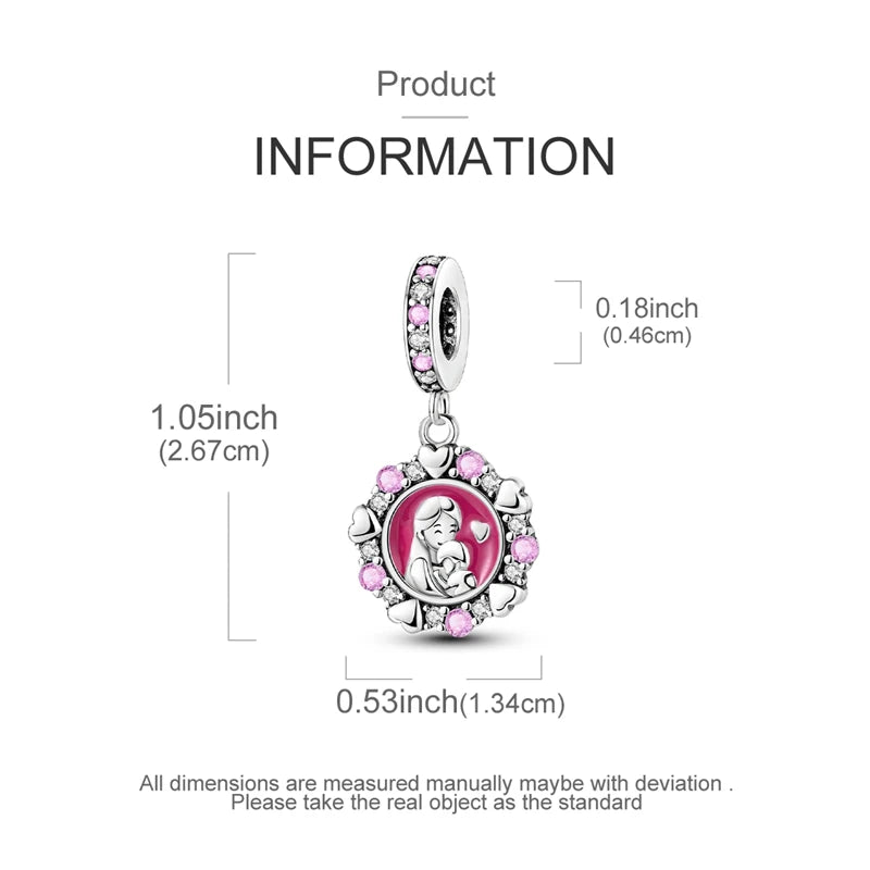 Sterling silver star moon charm pendant with pink stones and bail on a silver chain.