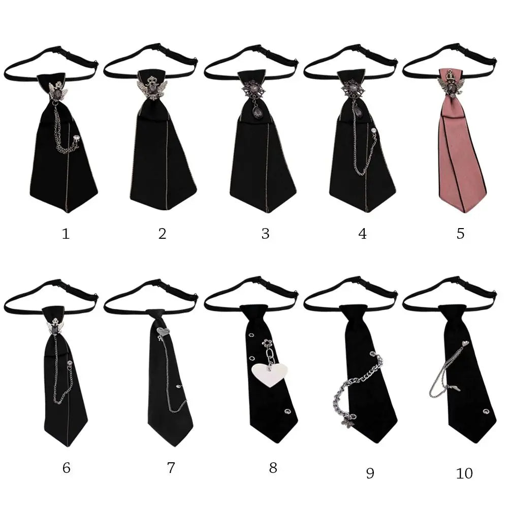 Ten black and pink gothic crystal rhinestone bow tie necktie accessories displayed in a numbered grid.
