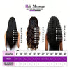 Hair Measure chart showing various lengths of black human hair extensions in inches and centimeters.