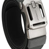 Ceinture tactique noire avec boucle argentée et sangle grise.