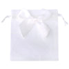 White organza drawstring gift bag tied with a sheer white ribbon