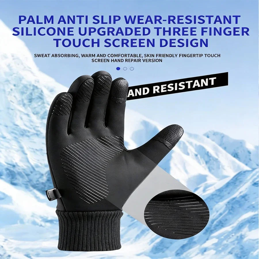 Black silicone wear-resistant gloves designed for touch screen use against cold weather backgrounds