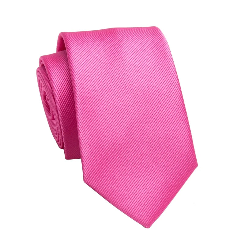 A bright pink men's slim jacquard business tie folded and displayed against a white background.