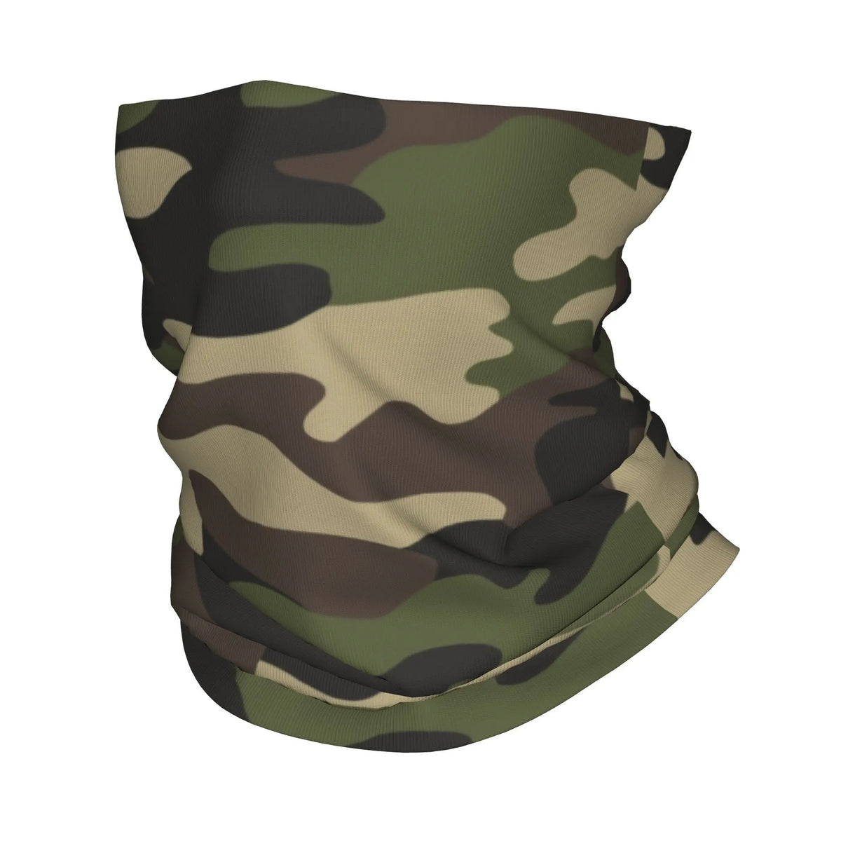 Un cuello camuflado en tonos de verde, marrón y beige.