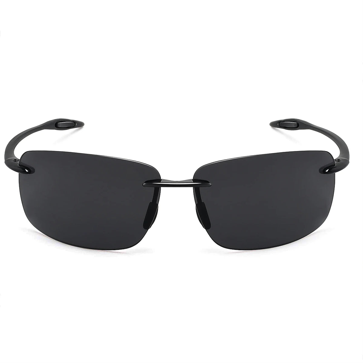 Randlose Sportbrille für Damen und Herren in Schwarz mit dunklen Linsen