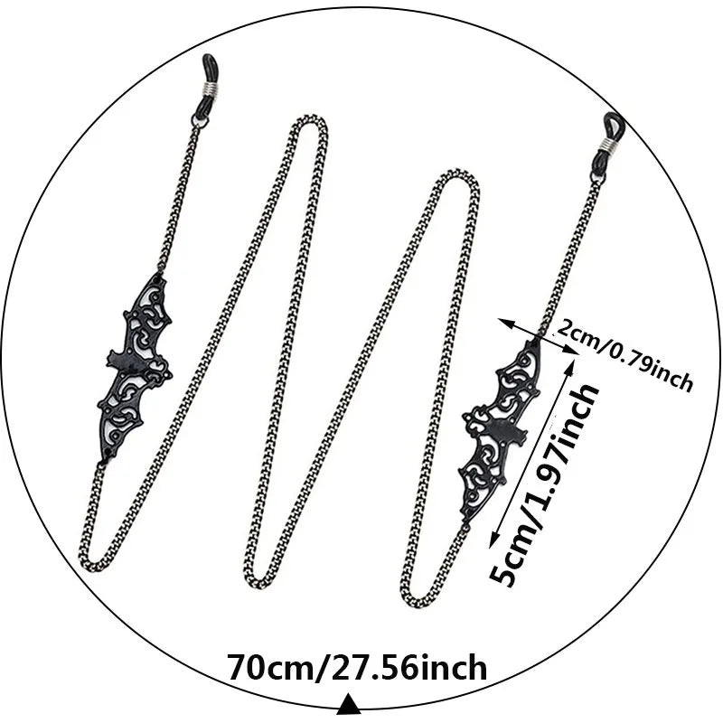 Three metal link eyeglass straps shown with various lengths and decorative links.