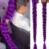 Purple braided hair ponytail with tinsel extensions shown in a close-up and full length view.
