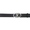 Black leather belt with a silver moon star buckle.