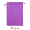 A purple satin wig storage bag with a drawstring closure.